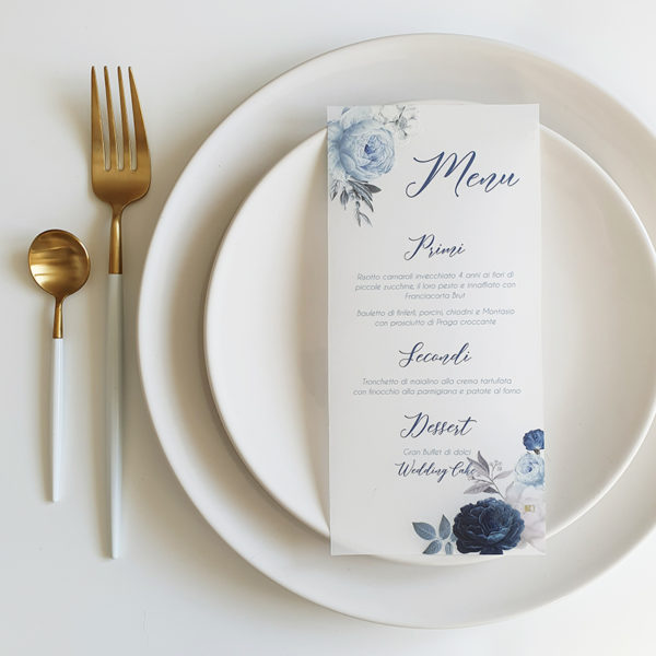 Menu in carta vellum peonie blu